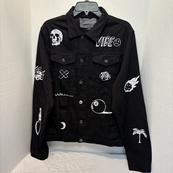 Brooklyn Cloth Black True Doodle Denim Shirt Jacket Size Medium - Picture 1 of 13